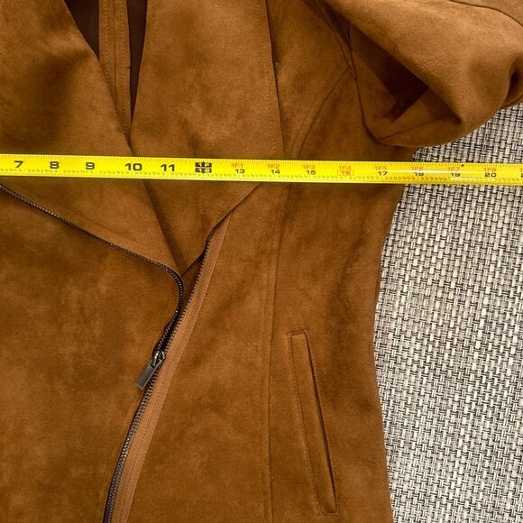KUT FROM THE KLOTH Carina Faux Suede Drape Moto Jacket Brandy Brown S Boho - Picture 6 of 7